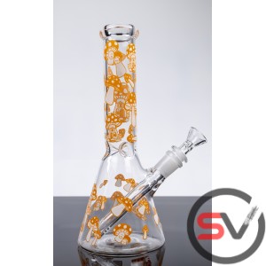 MUSHROOM GLASS BEAKER WATER PIPE 10inch (GLOW IN DARK)